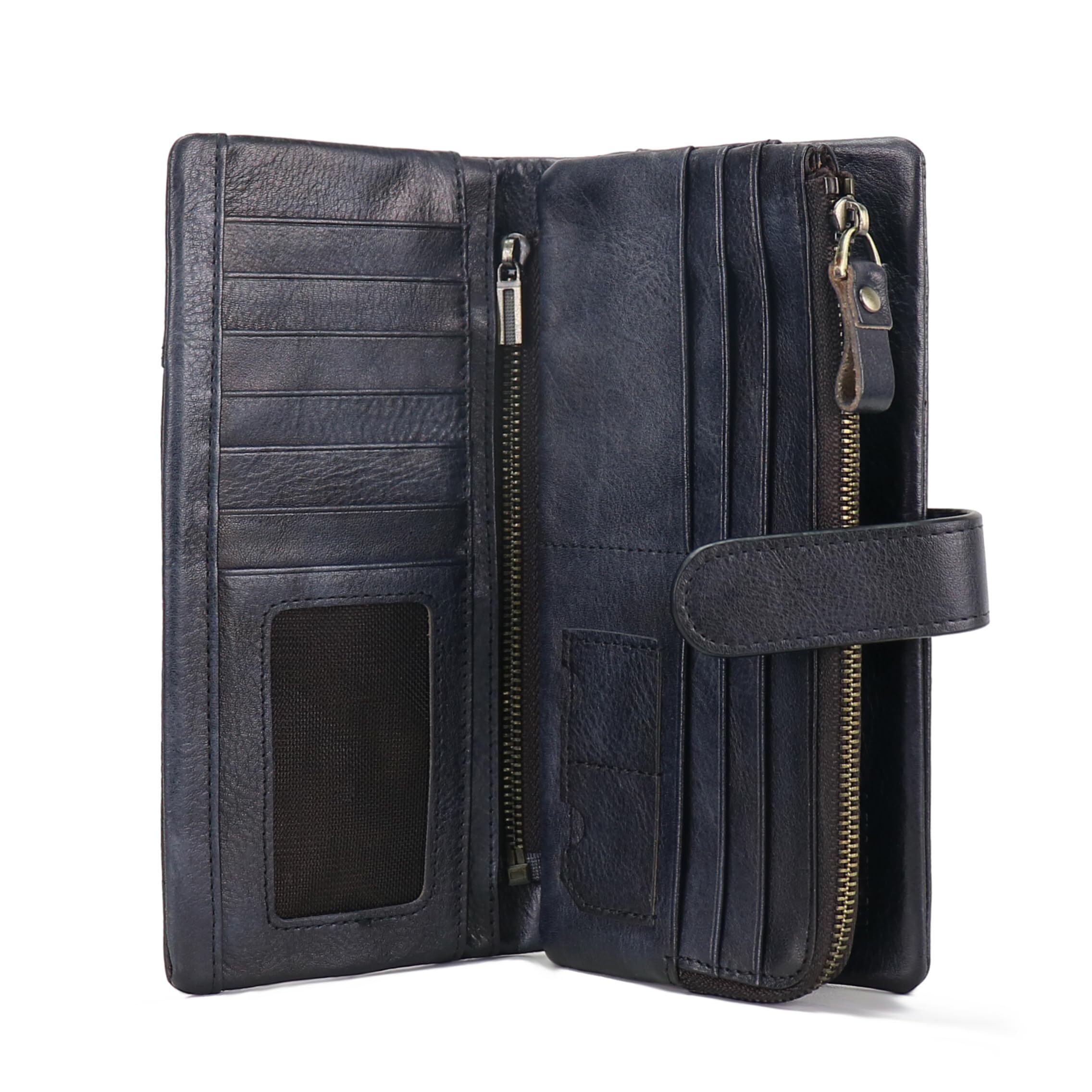 4733 Wallet Leather Vintage Large Capacity Credit Card Clutch Dblack